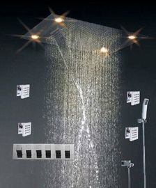 China High - End Color Changing Ceiling Mounted Rain Shower Head With Body Jet , Square Shape distributor